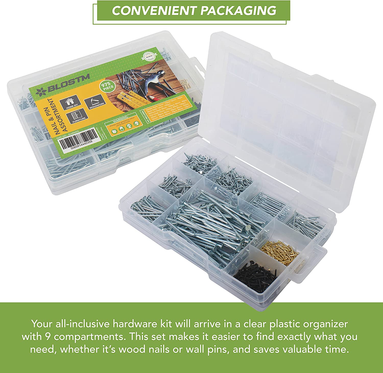 BLOSTM NAIL & PIN ASSORTMENT - 975 PIECES