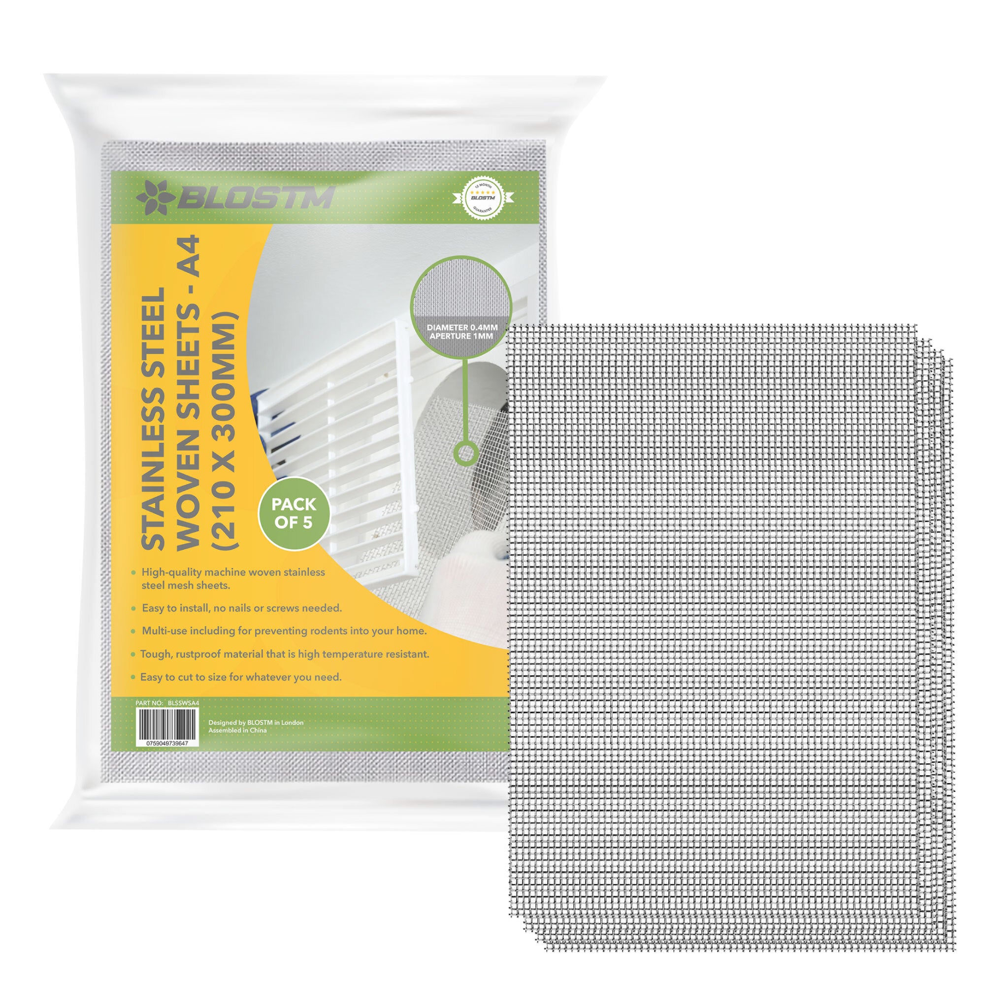 BLOSTM STAINLESS STEEL WOVEN SHEETS - A4 (210 X 300MM)
