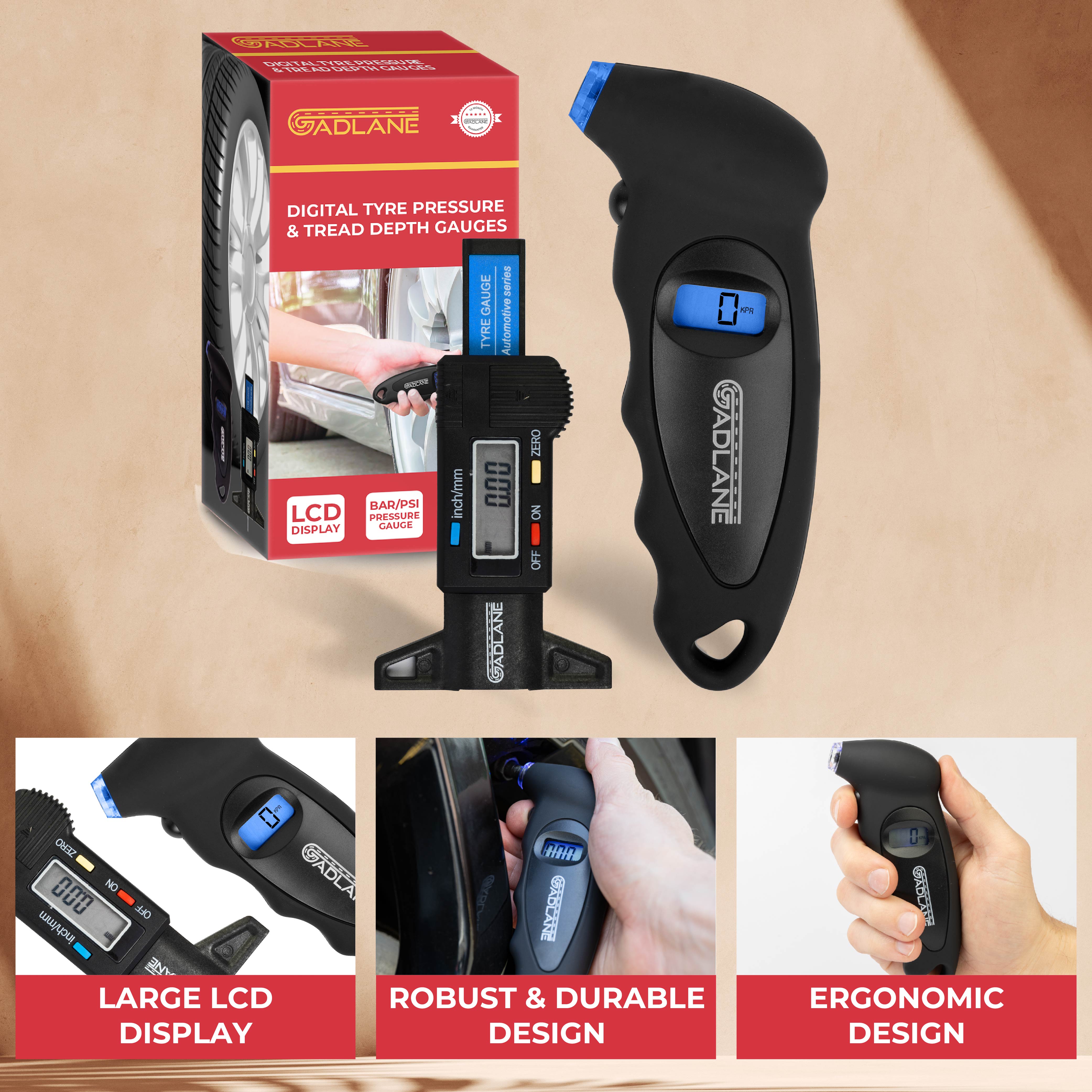 GADLANE DIGITAL TYRE PRESSURE GAUGE & TREAD DEPTH GAUGE